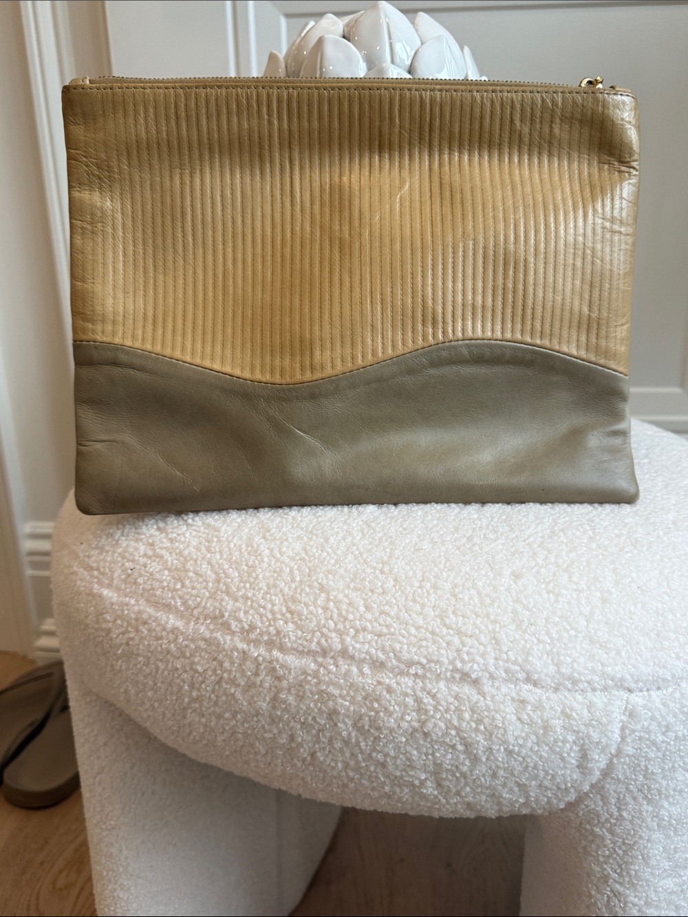 Lauren Merkin Gold and Olive Leather Pouch Clutch